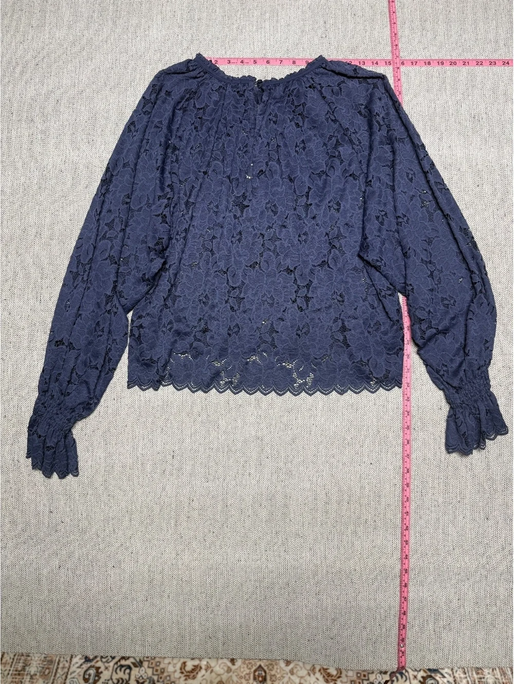 Free People Navy Blue Lace Long Sleeve Blouse XL